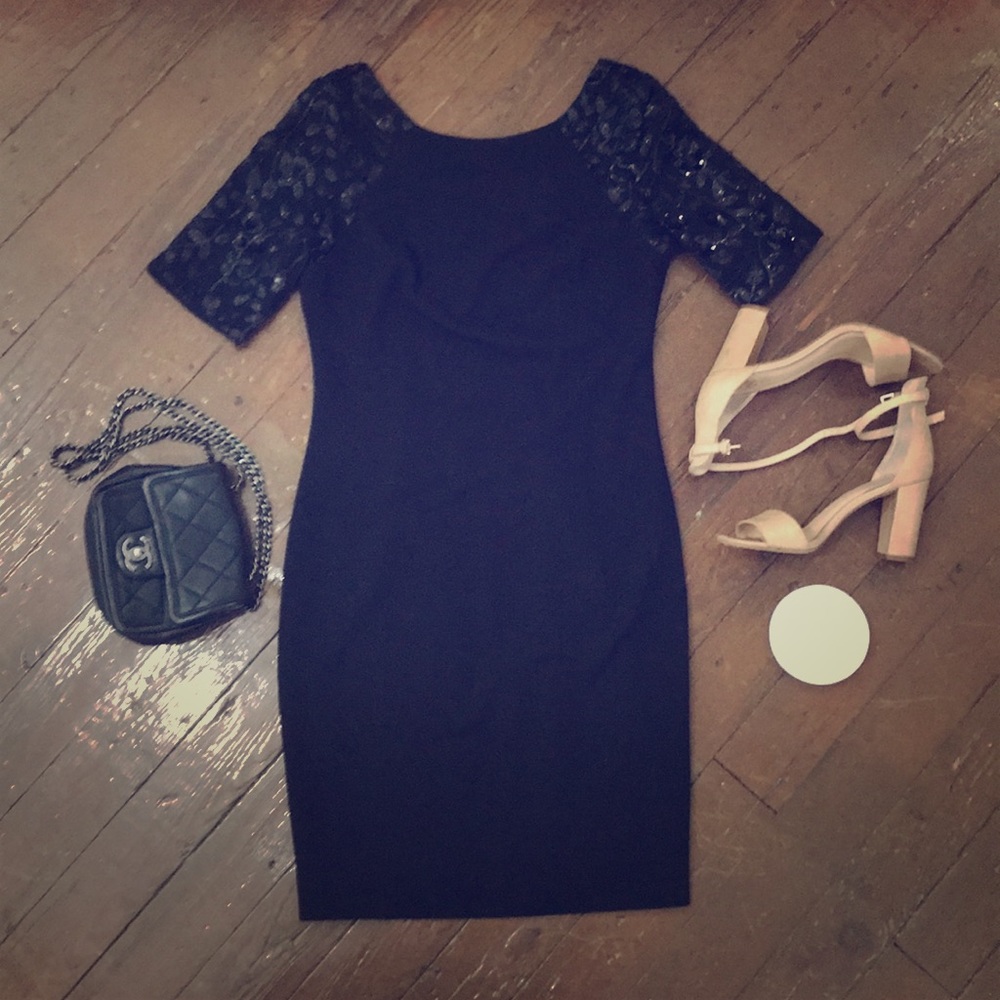 Sheath Sequin Sleeve V Neck Back Dress